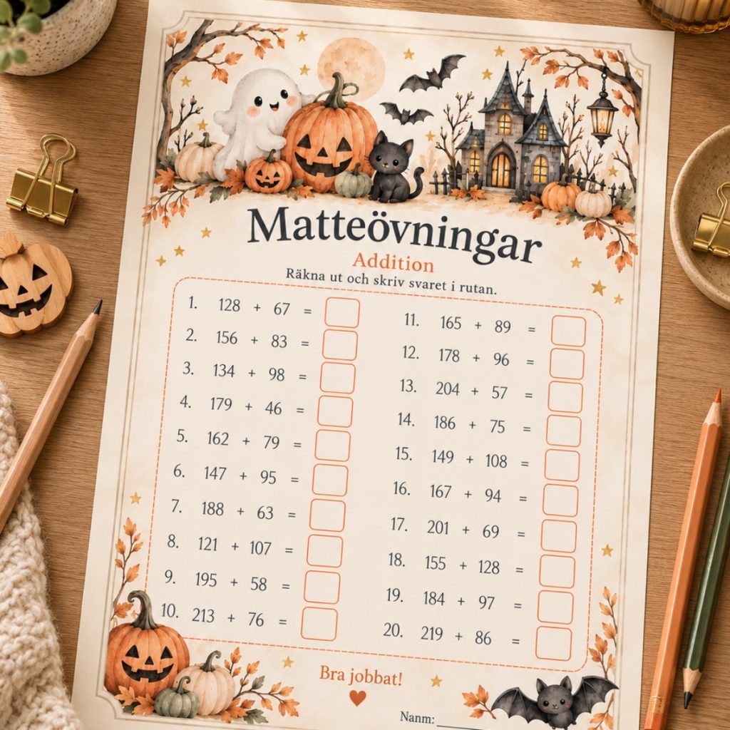 Matteblad Addition – halloween tema