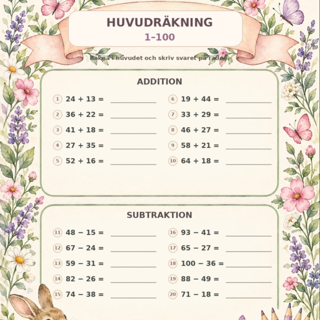 Huvudräkning Addition och Subtraktion!