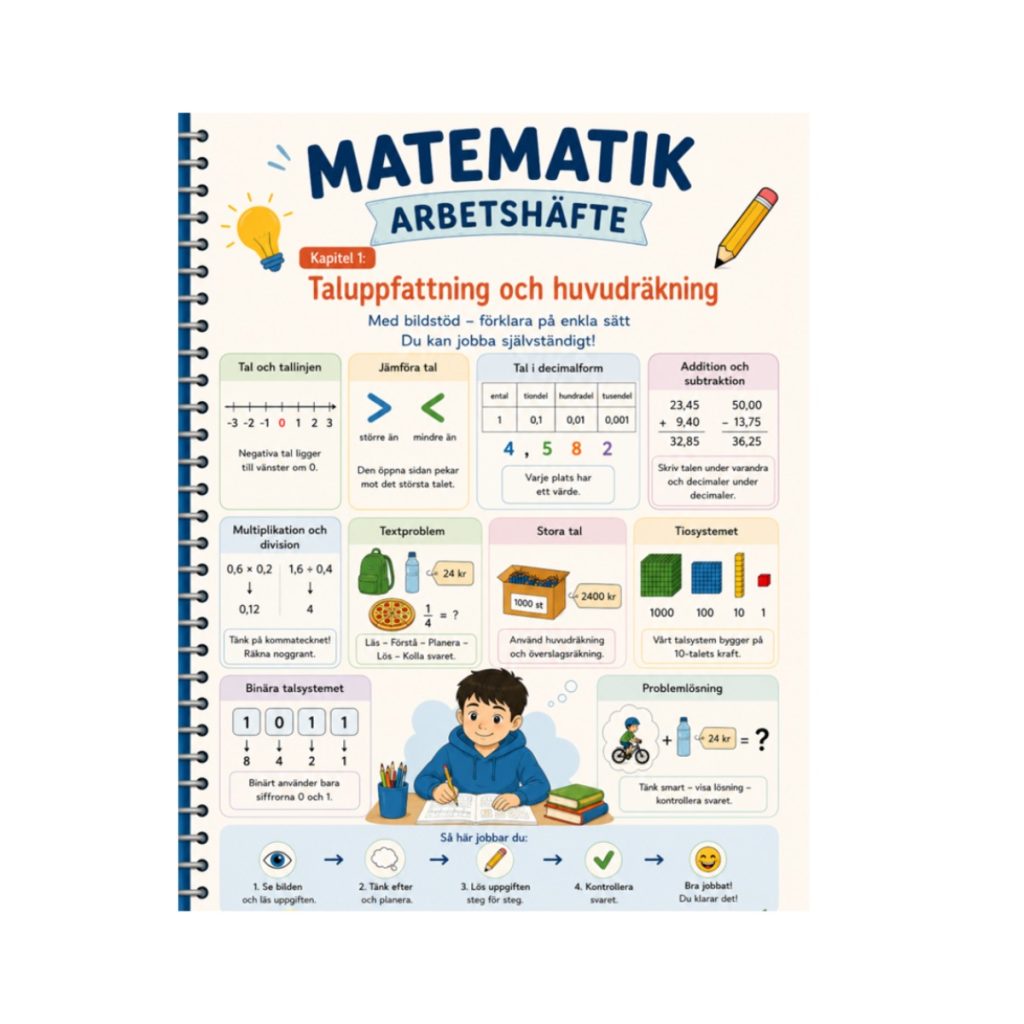 Taluppfattning och huvudräkning – Matematik åk 6 | Arbetshäfte med bildstöd